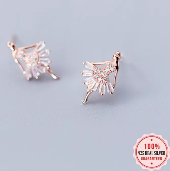 Ballet Ballerina Studs earrings Jewelry - .925 Sterling Silver Rose Gold or Silver Ballerina
